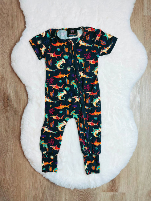 Bowtism Bamboo Baby Shark Romper - Bowtism