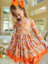 Bowtism Girls Fall Boho Floral Twirl Dress with Matching Bow - Bowtism