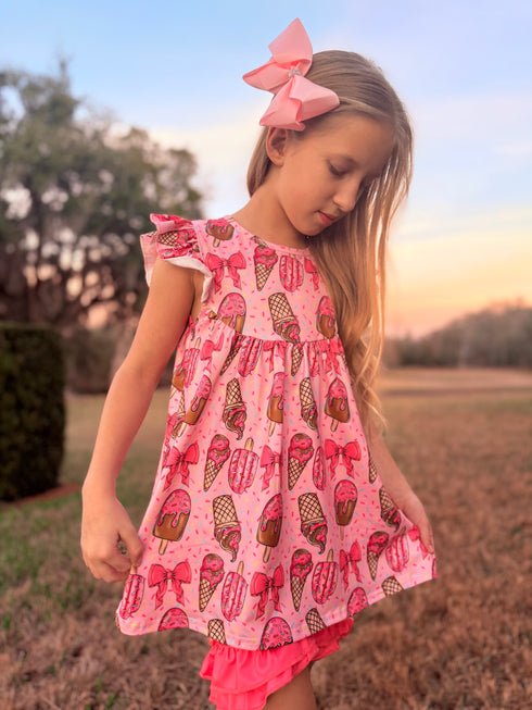 Girls Ice Cream Shorts Set with Matching Bow
