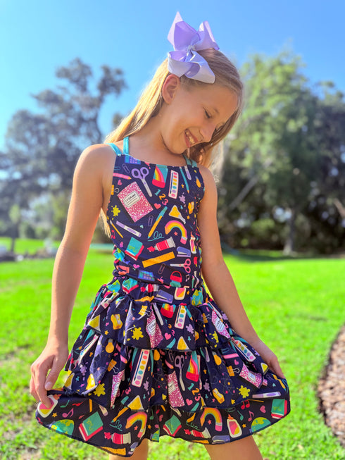 Girls Preppy School Skort Set with Matching Bow