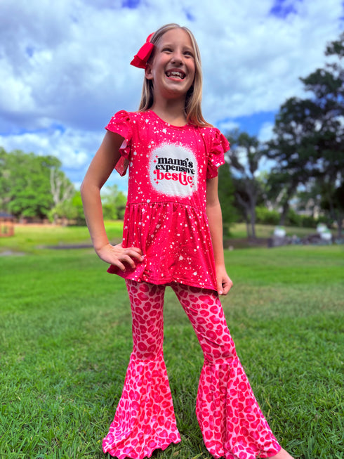 Girls Flare Pants Outfit Set with Matching Bow