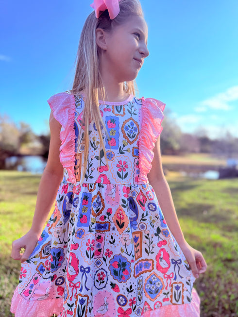 Girls Pink Goose Spring Dress + Matching Bow