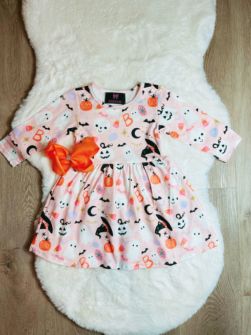 Bowtism Halloween Boo Witch Hat Twirl Dress with Matching Bow - Bowtism