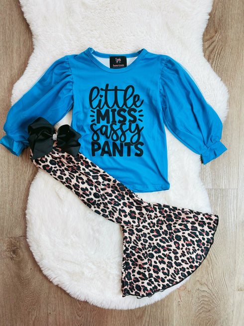 Bowtism Girls Miss Sassy Pants Cheetah Flare Pants Set with Matching Bow - Bowtism
