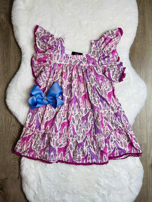 Bowtism Giraffe Flutter Dress With Matching Bow - Bowtism