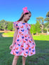 Girls Pink Chicken Flutter Dress & Matching Bow
