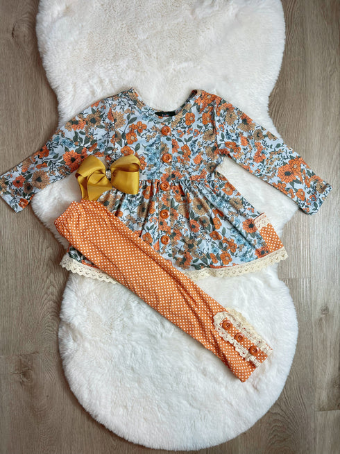 Bowtism Girls Sadie Floral Pants Set with Matching Bow - Bowtism