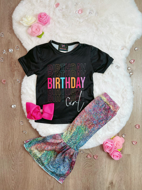 Bowtism Birthday Girl Flare Pants Set With Matching Bow - Bowtism