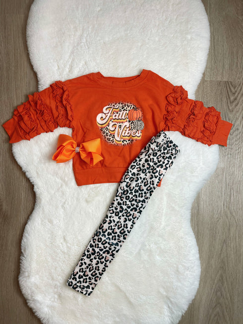 Bowtism Fall Vibes Ruffle Pants Set with Matching Bow - Bowtism