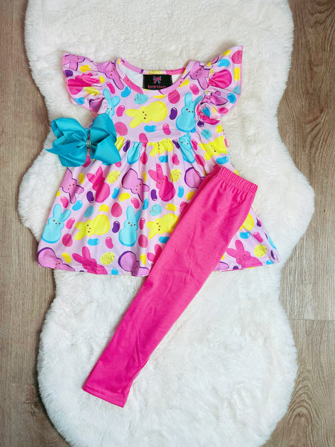 Girls Easter Jellybean Pant Set with Matching Bow - Bowtism