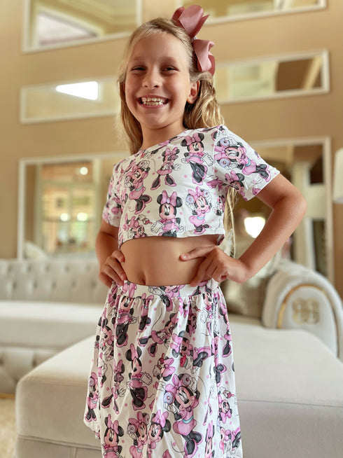 Girls Bowtism Pretty Mouse Crop Skirt Set with Matching Bow - Bowtism