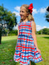 Girls Patriotic Plaid Dress with Matching Bow - Bowtism