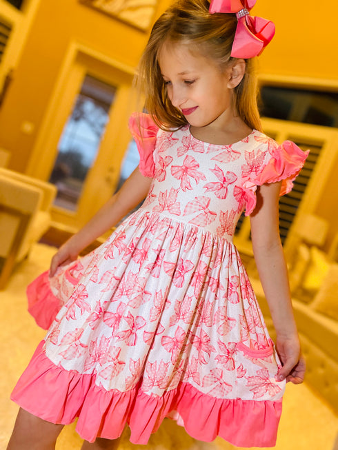 Bowtism Girls Preppy Bow Twirl Dress with Matching Bow - Bowtism