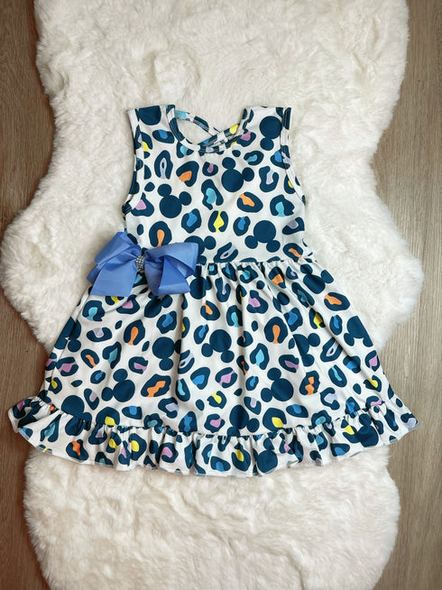Bowtism Girls Mouse Cheetah Twirl Dress with Matching Bow - Bowtism