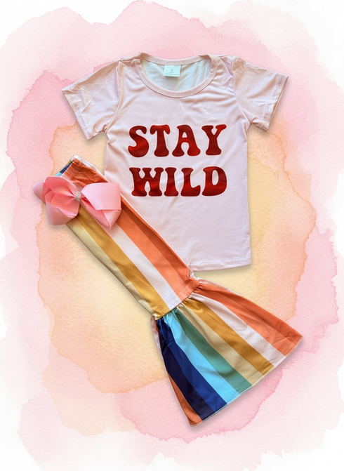 Girls Stay Wild Outfit Set with Flare Pants + Matching Bow
