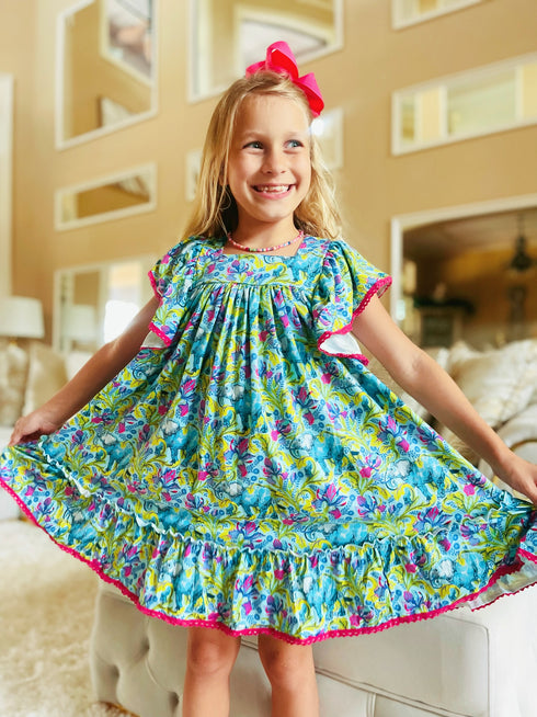 Bowtism Elephant Flutter Dress With Matching Bow - Bowtism