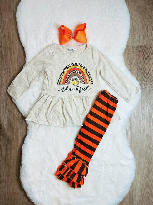 Bowtism Girls Thankful Pants Set with Matching Bow - Bowtism