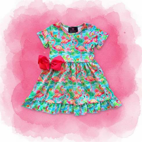 Girls Flamingo Tropics Dress & Matching Bow