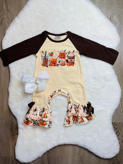Bowtism Baby Ultimate Pumpkin Spices Life Romper with Matching Bow - Bowtism