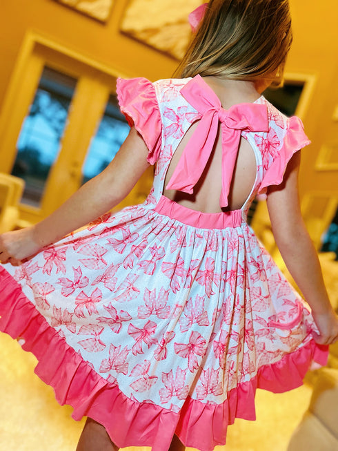 Bowtism Girls Preppy Bow Twirl Dress with Matching Bow - Bowtism
