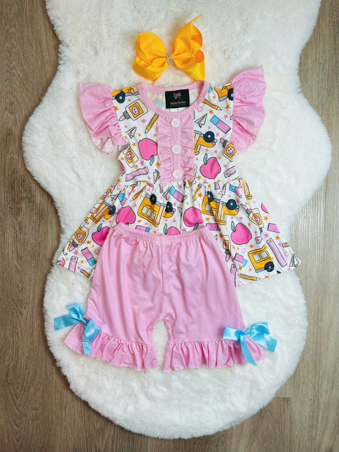 Bowtism Girls Pretty in Pink School Bus Set with Matching Bow - Bowtism