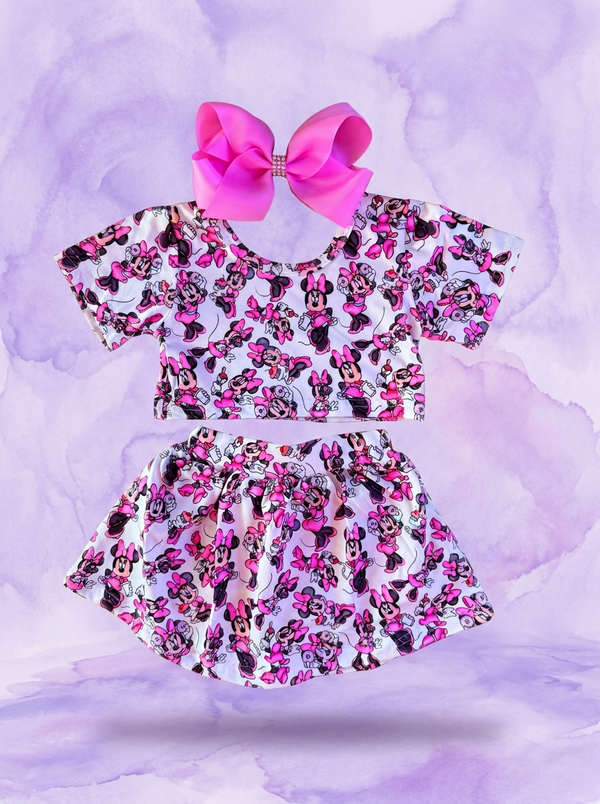 Girls Purple Theme Park Skort Set with Matching Bow