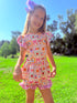 Girls Preppy School Print Shorts Set with Matching Bow