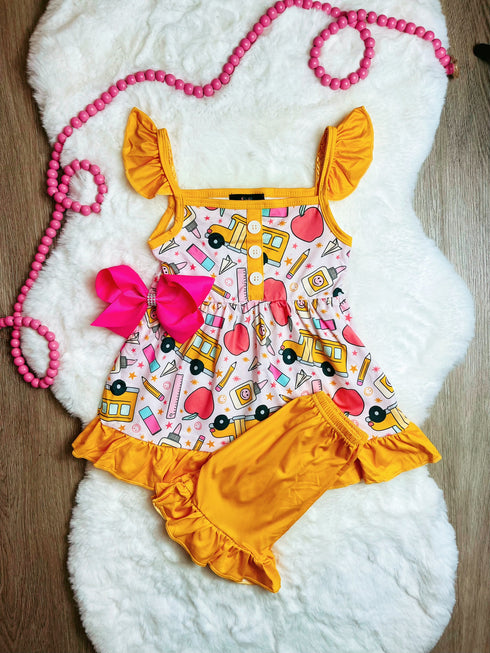 Bowtism Bus Stop School Shorts Set with Matching Bow - Bowtism