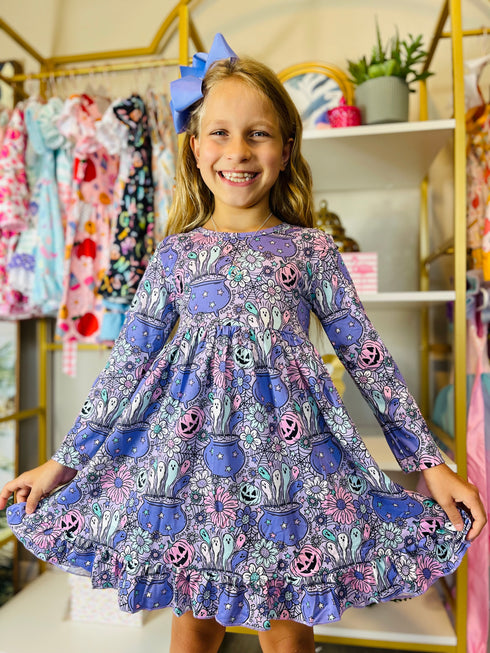 Bowtism Girls Witches Brew Twirl Dress with Matching Bow - Bowtism