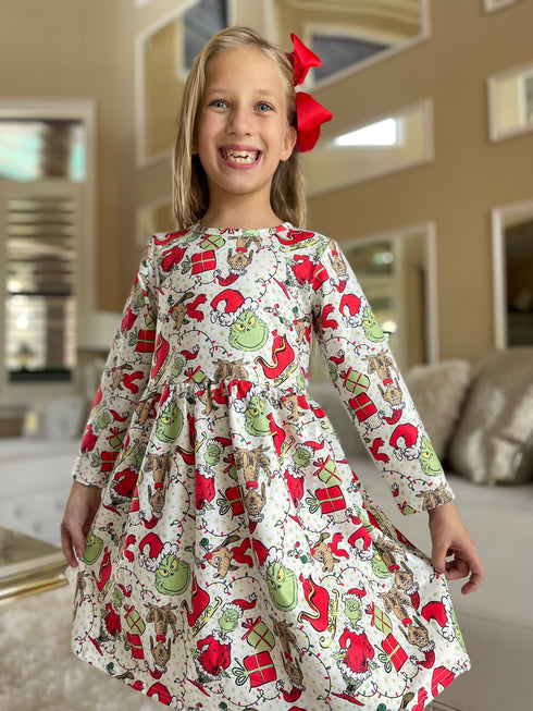 Bowtism Grinchmas Dress with Matching Bow - Bowtism
