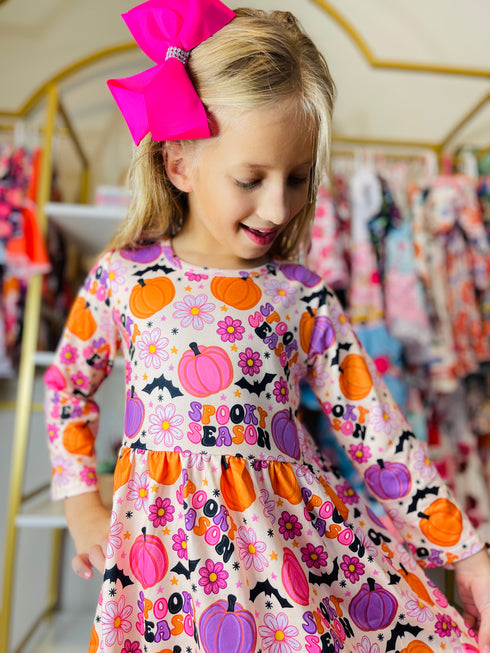 Bowtism Halloween Spooky Season Twirl Dress with Matching Bow - Bowtism