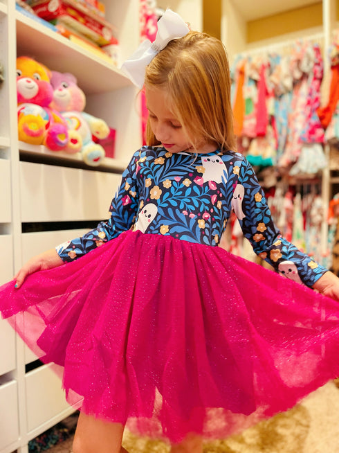 Bowtism Ghostly Floral Tutu Dress with Matching Bow - Bowtism