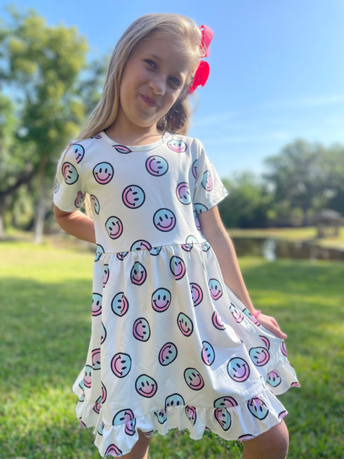 Girls Smile Face Dress with Matching Bow - Bowtism