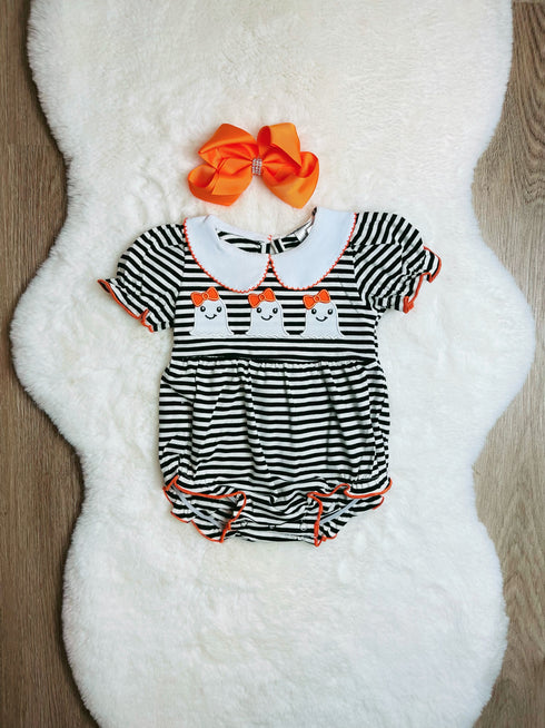 Bowtism Baby Halloween Ghost Romper with Matching Bow - Bowtism