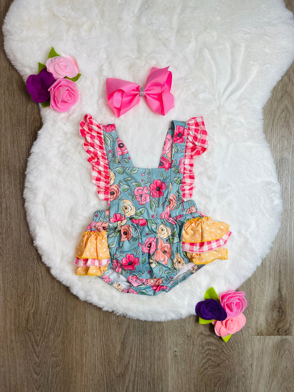 Bowtism Baby Chloe Floral Romper with Matching Bow - Bowtism