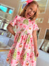 Girls Pink Santa Christmas Tree Dress with Matching Bow