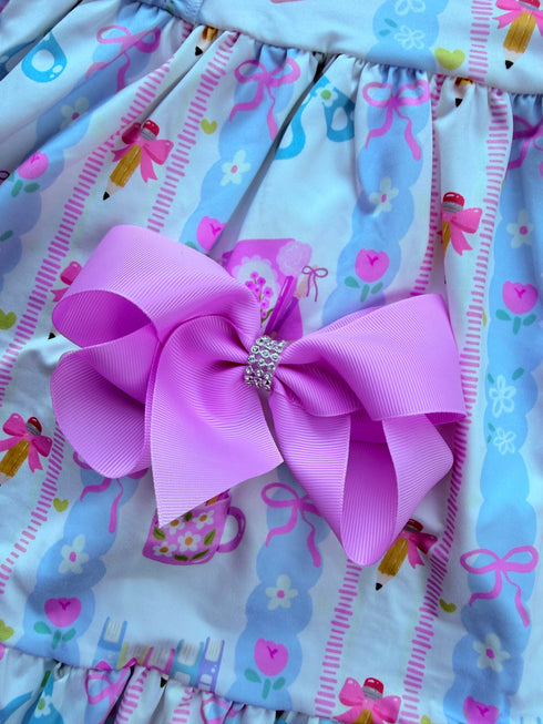 Girls Kindergarten Dress with Matching Bow