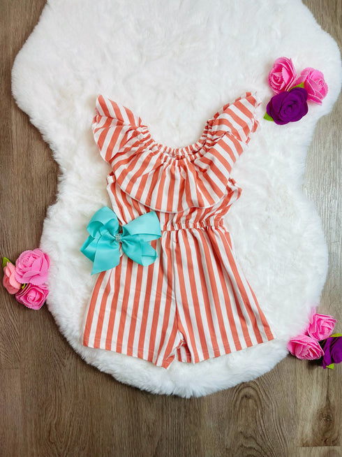 Bowtism Retro Stripped Romper with Matching Bow - Bowtism