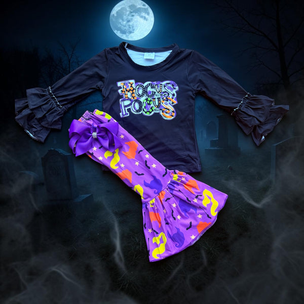Girls Hocus Halloween Flare Set with Matching Bow
