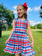Girls Patriotic Plaid Dress with Matching Bow - Bowtism