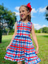 Girls Patriotic Plaid Dress with Matching Bow - Bowtism