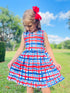 Girls Patriotic Plaid Dress with Matching Bow - Bowtism