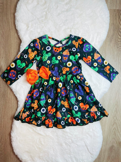 Bowtism Scary Mouse Halloween Twirl Dress with Matching Bow - Bowtism