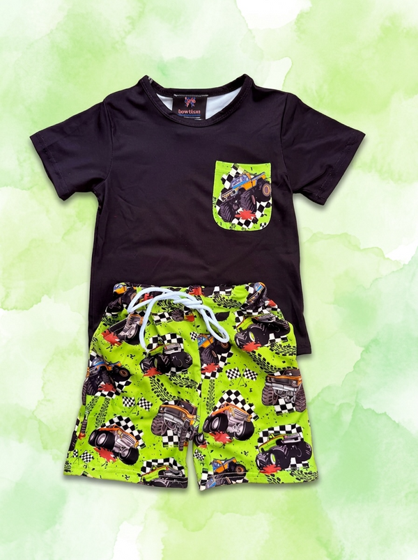 Boys Monster Truck Graphic Shorts 2-Piece Set