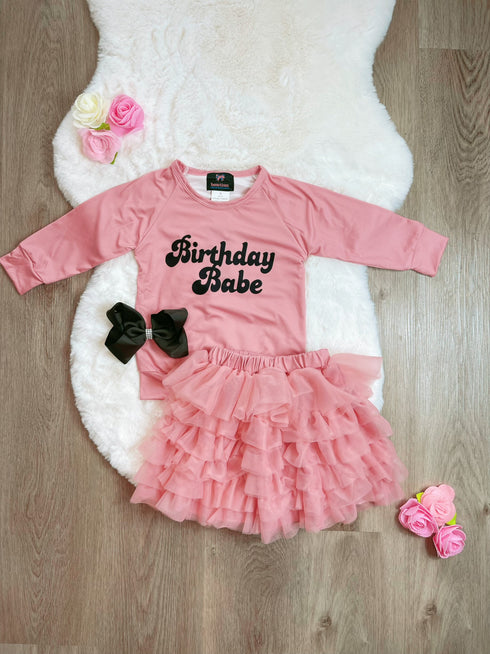 Bowtism Girls Birthday Babe Extra Fluffy Skirt Set With Matching Bow - Bowtism