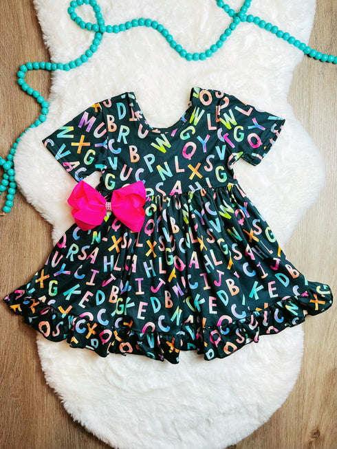 Bowtism ABC School Twirl Dress with Matching Bow - Bowtism