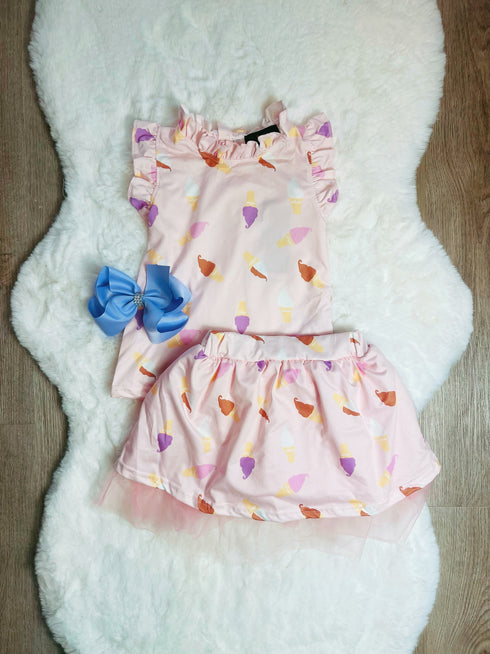 Bowtism Girls Ice Cream Lover Tutu Skirt Set with Matching Bow - Bowtism
