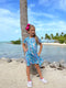 Bowtism Girls Aqua Seascape Twirl Dress with Matching Bow - Bowtism