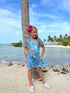 Bowtism Girls Aqua Seascape Twirl Dress with Matching Bow - Bowtism