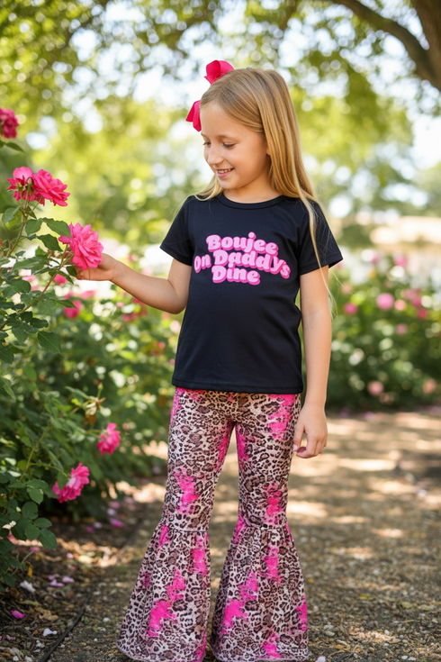 Girls Daddy's Girl Outfit Set with Flare Pants + Matching Bow